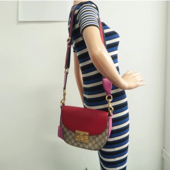 100% Authentic GUCCI Padlock Brown & Red Canvas Shoulder Bag - Picture 11 of 12